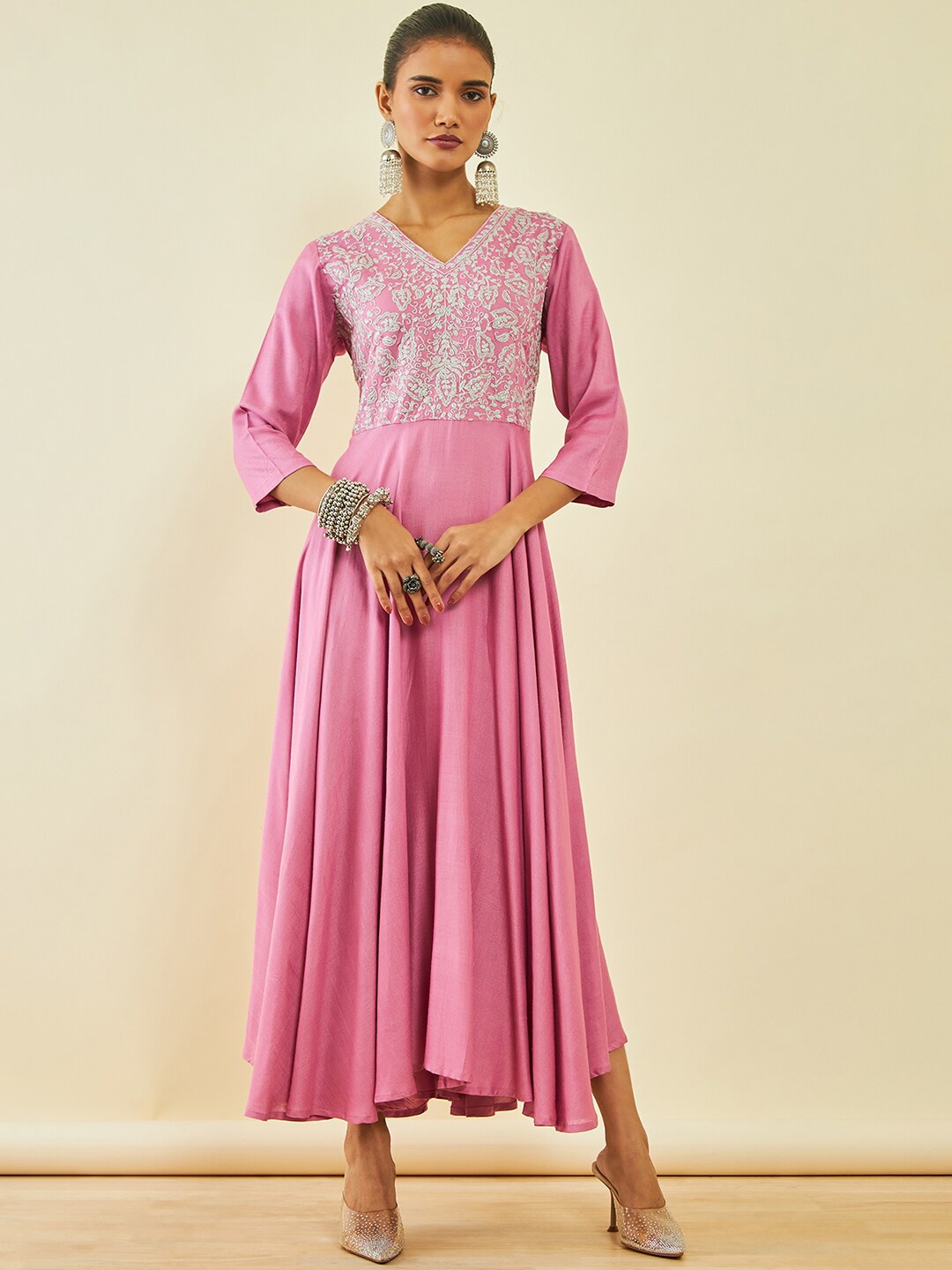 

Soch Floral Embroidered Ethnic Dress, Pink