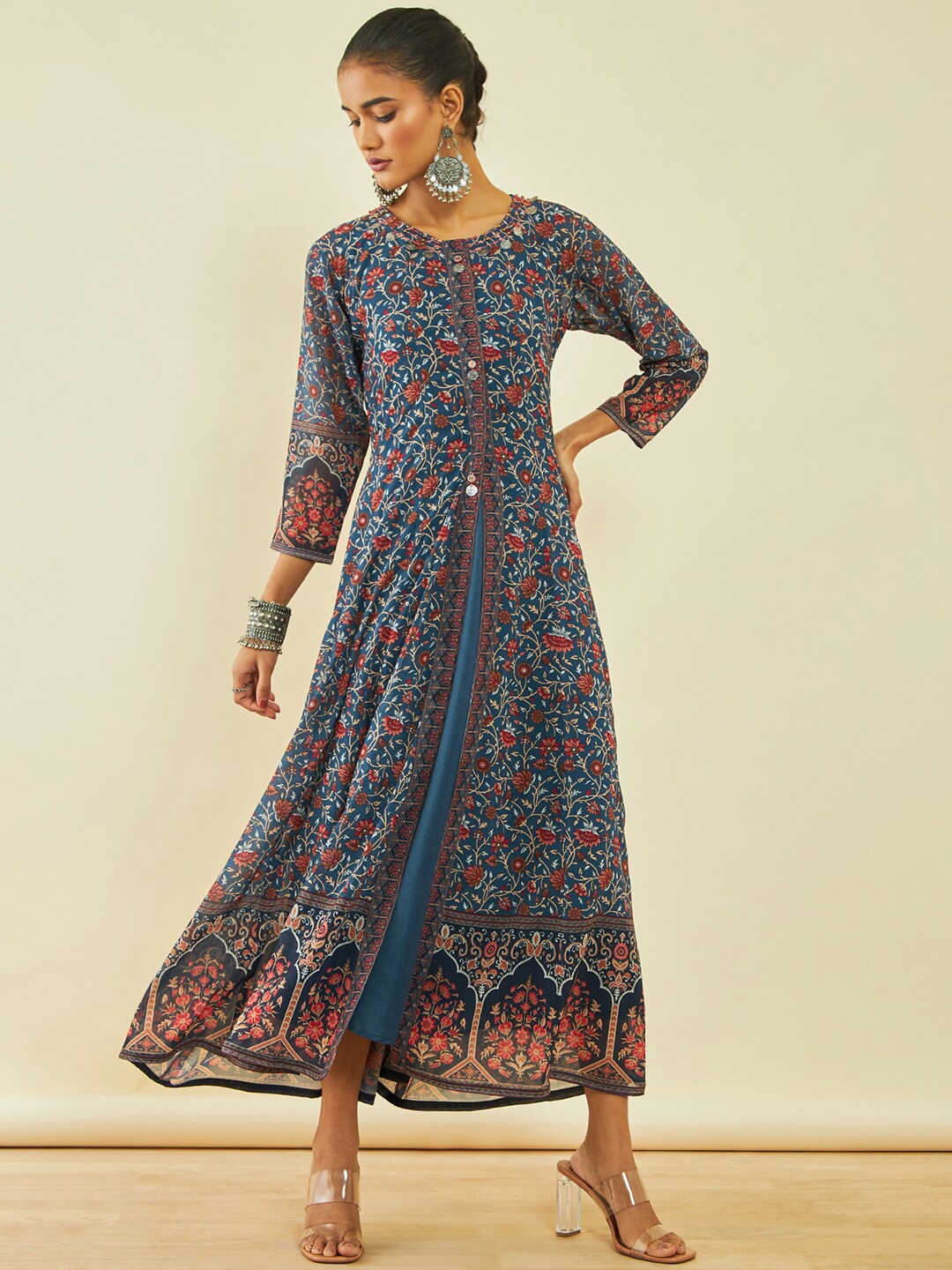 

Soch Floral Printed Georgette A Line Ethnic Dress, Blue