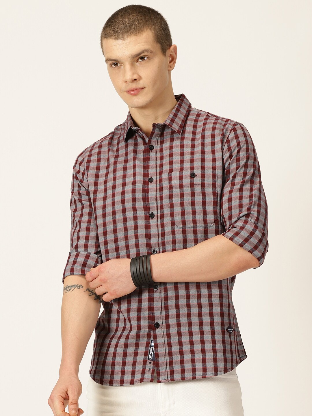 

Provogue Maroon Classic Slim Fit Other Checks Pocket Cotton Casual Shirt