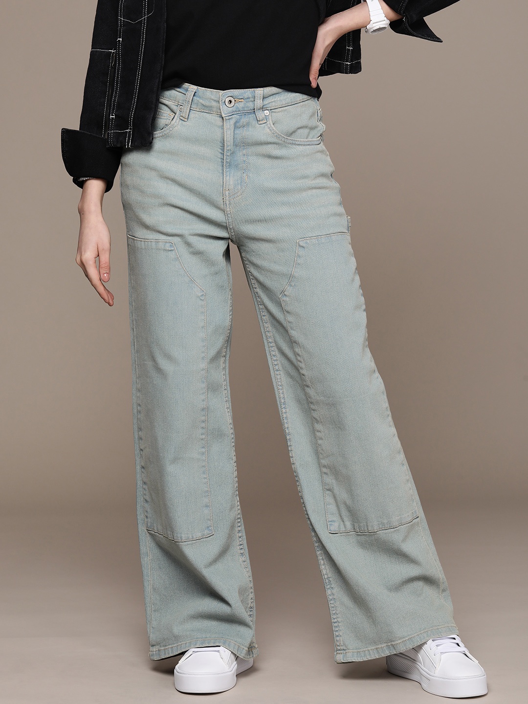 

The Roadster Lifestyle Co. Women Wide Leg Stretchable Baggy Jeans, Blue