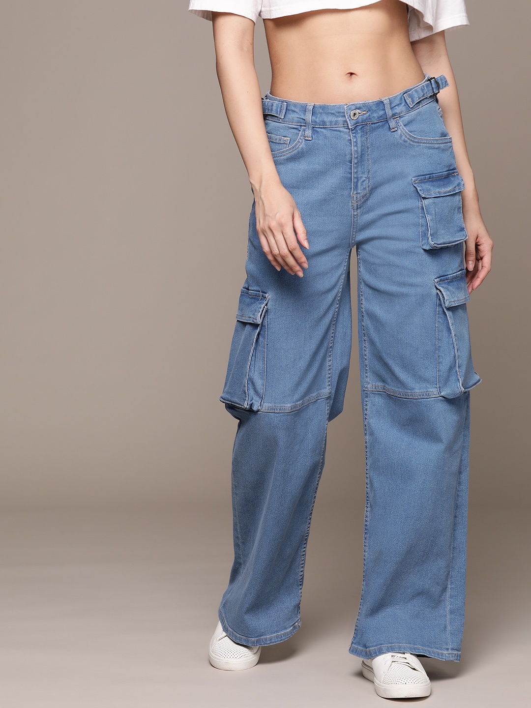 

The Roadster Lifestyle Co. Women Wide Leg Stretchable Cargo Style Jeans, Blue
