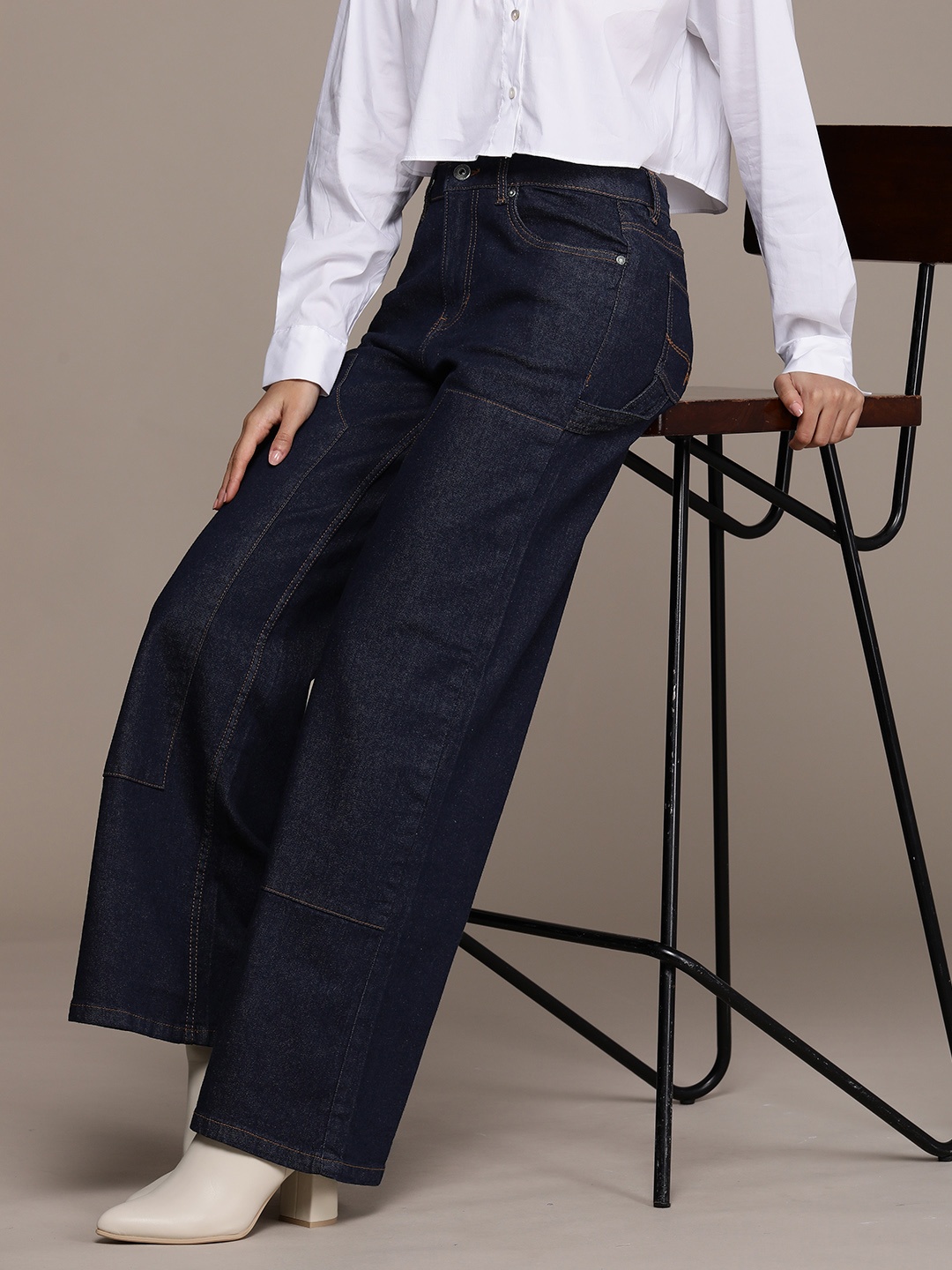 

The Roadster Lifestyle Co. Women Wide Leg Stretchable Jeans, Navy blue