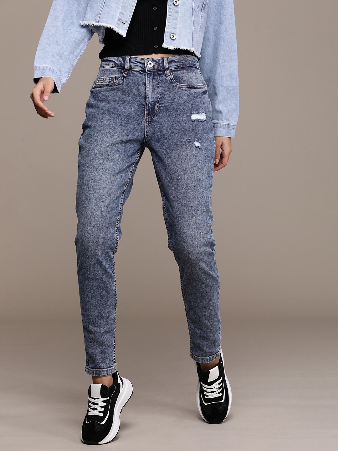 

The Roadster Lifestyle Co. Women Mom Fit Stretchable Jeans, Navy blue