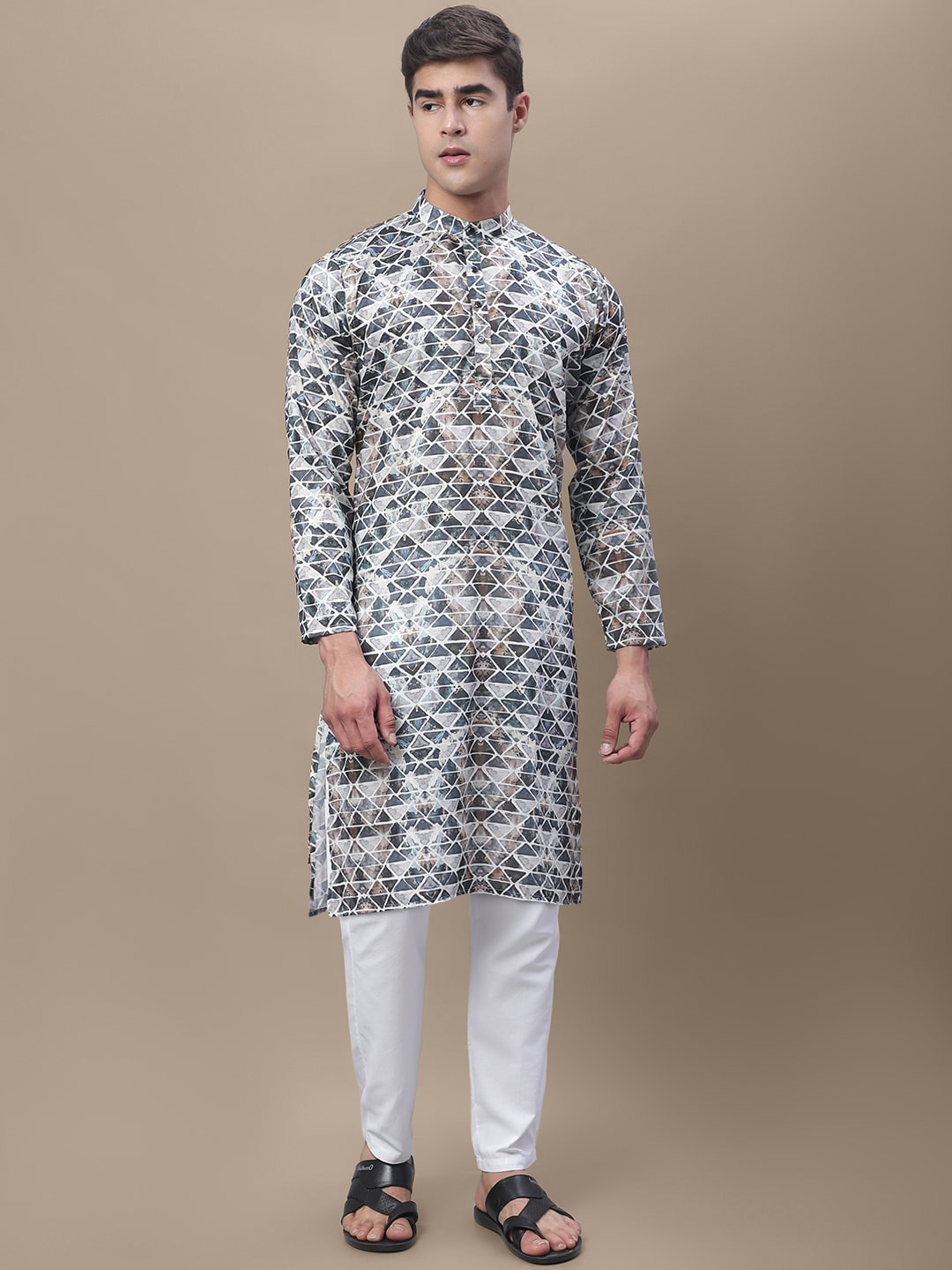 

tee projekt Floral Printed Mandarin Collar Straight Kurta, Silver