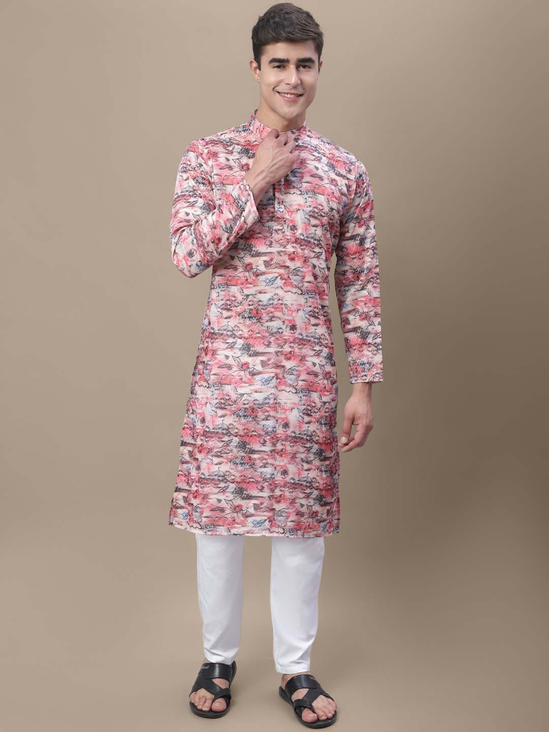 

tee projekt Floral Printed Mandarin Collar Kurta, Pink