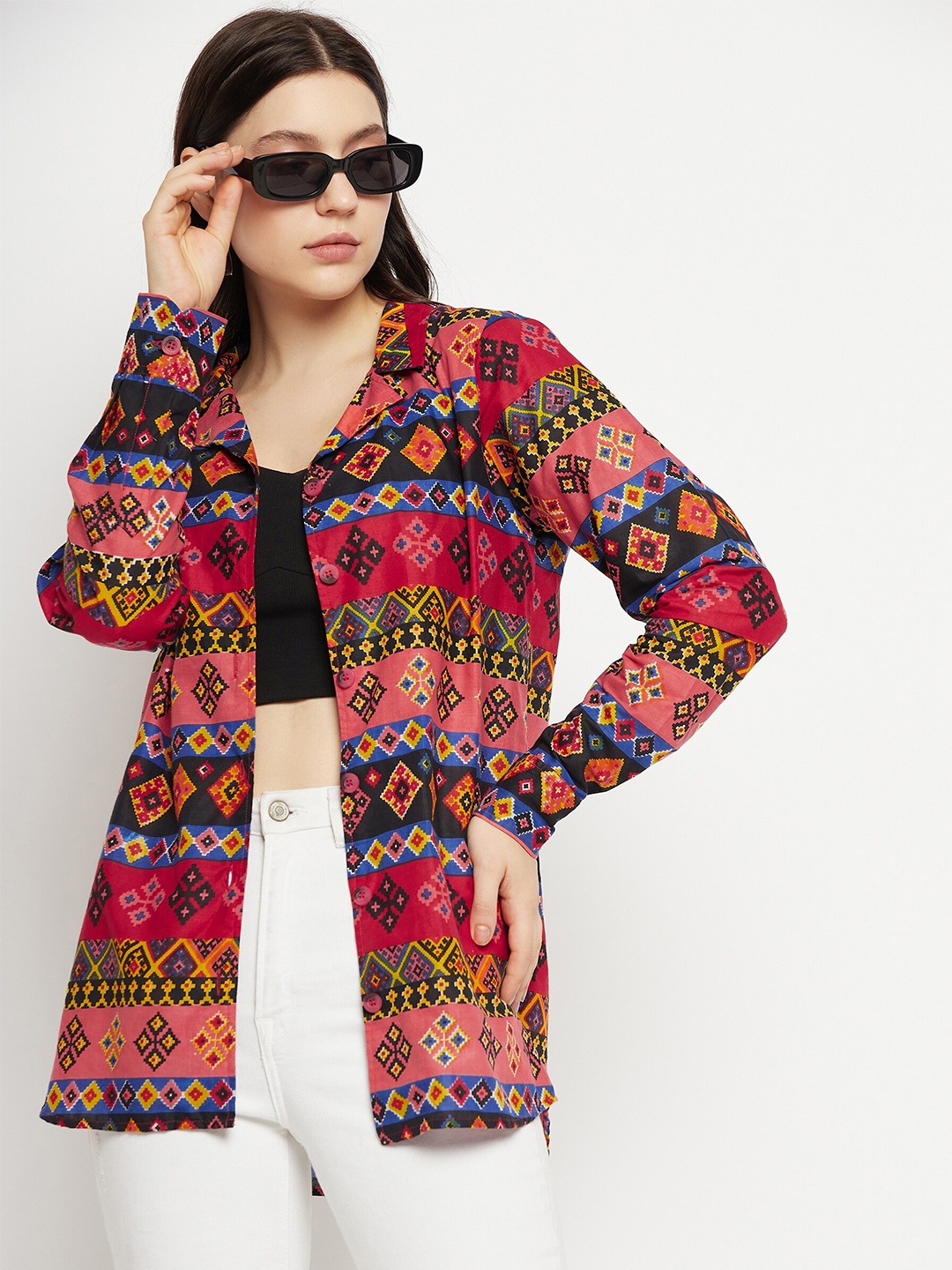 

Bitterlime Comfort Ethnic Print Cotton Casual Shirt, Red