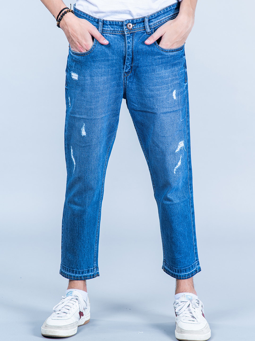 

Tistabene Men Comfort Slim Fit Low Distress Light Fade Stretchable Jeans, Blue