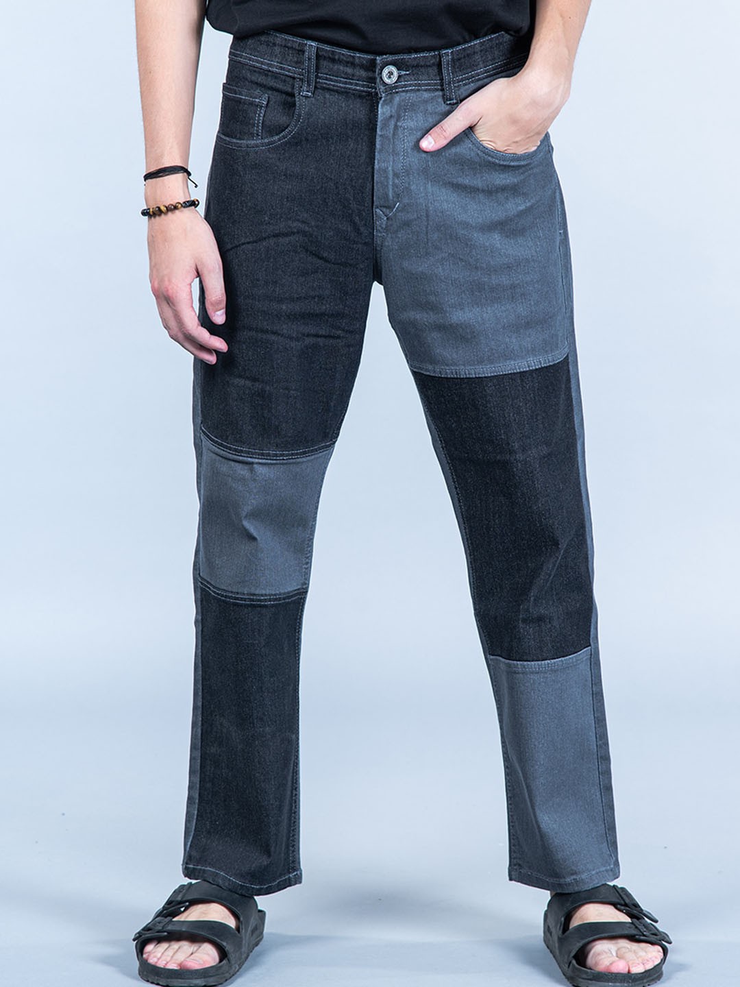 

Tistabene Men Comfort Straight Fit Colourblocked Clean Look Cotton Stretchable Jeans, Blue