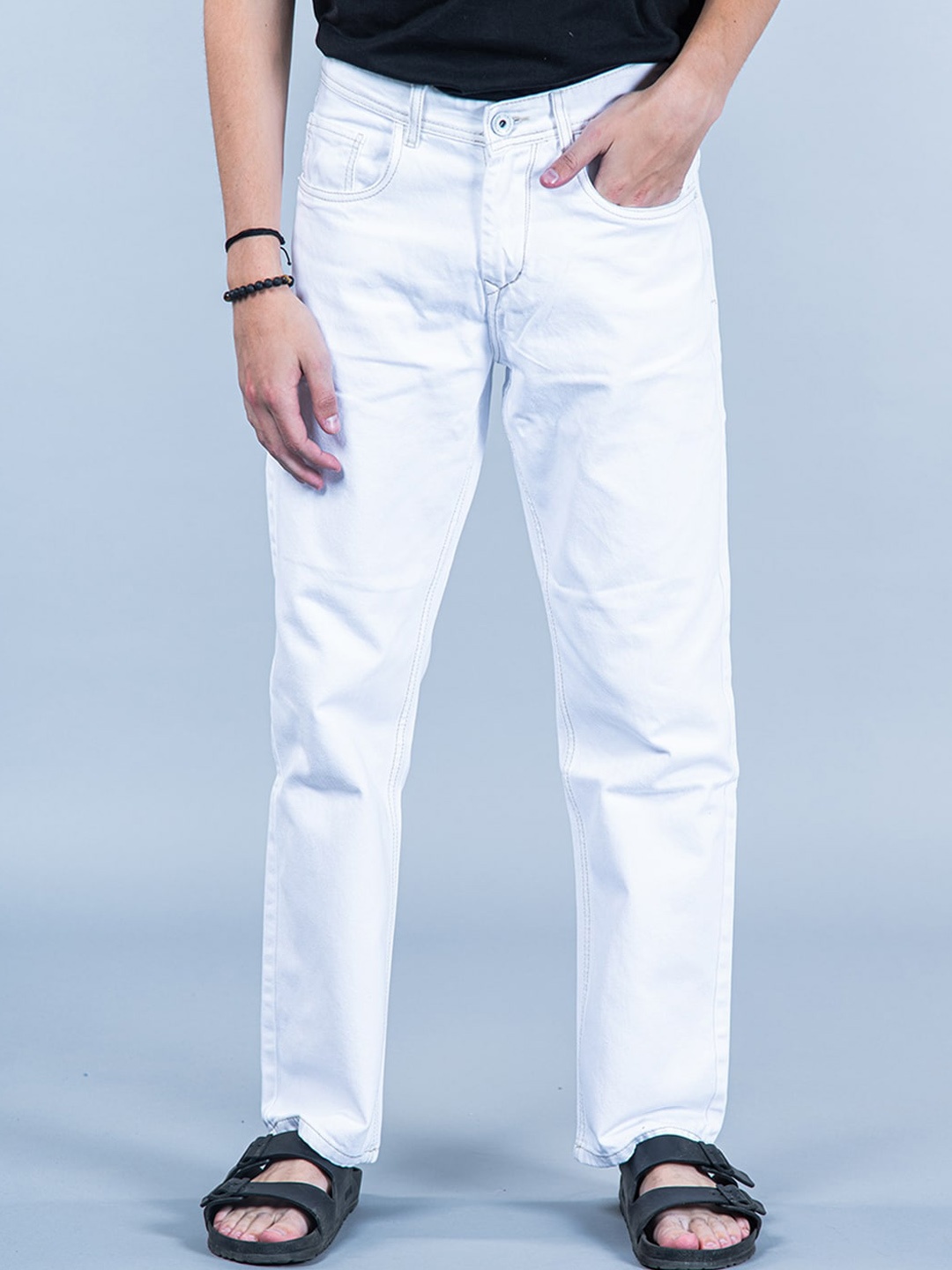 

Tistabene Men Comfort Straight Fit Mid-Rise Clean Look Cotton Stretchable Jeans, White