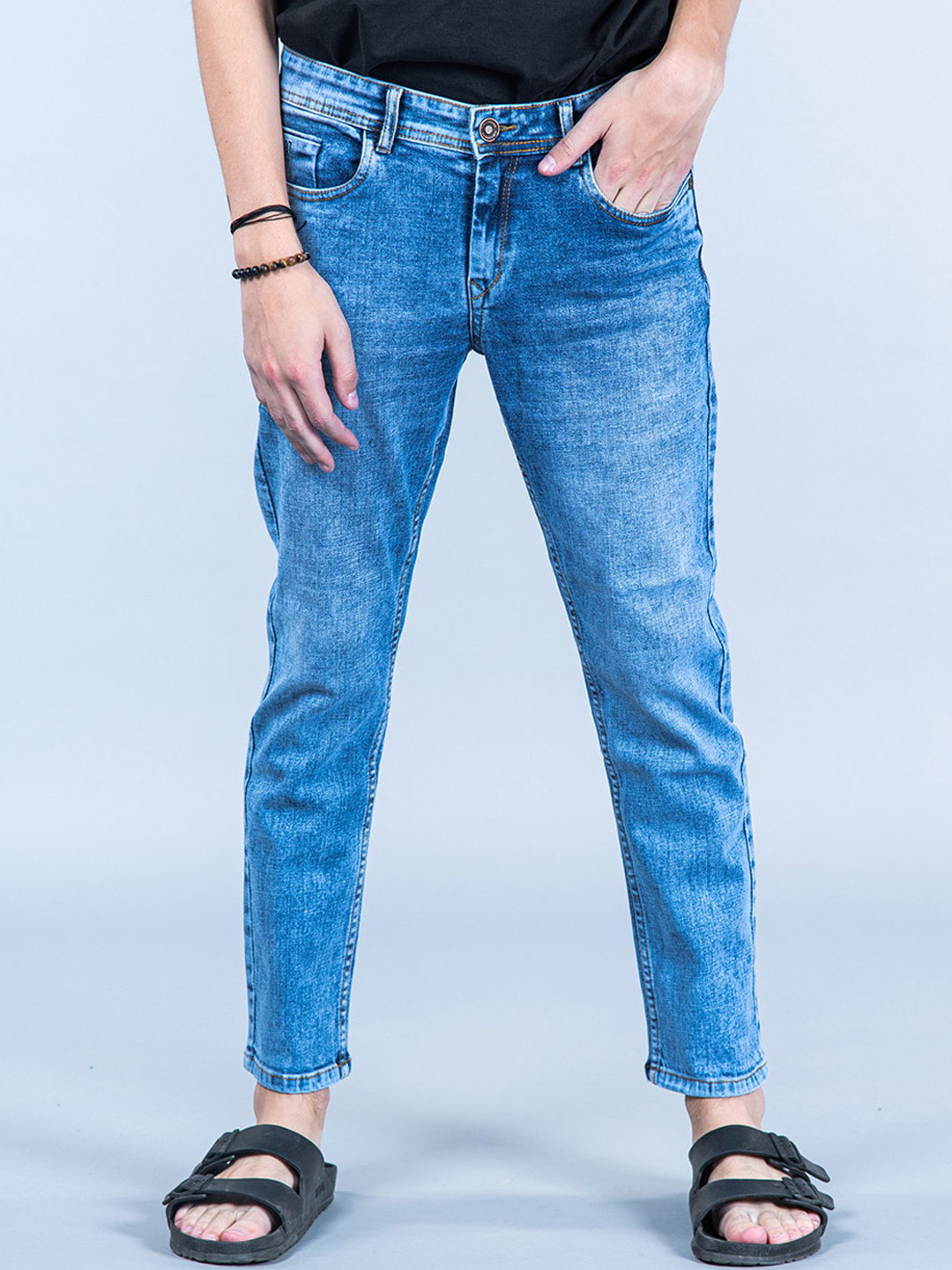 

Tistabene Men Comfort Slim Fit Low Distress Heavy Fade Stretchable Jeans, Blue