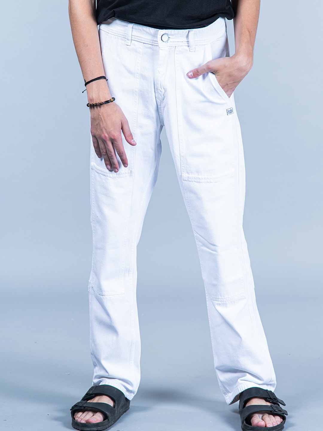 

Tistabene Men Comfort Straight Fit Mid-Rise Clean Look Cotton Stretchable Jeans, White
