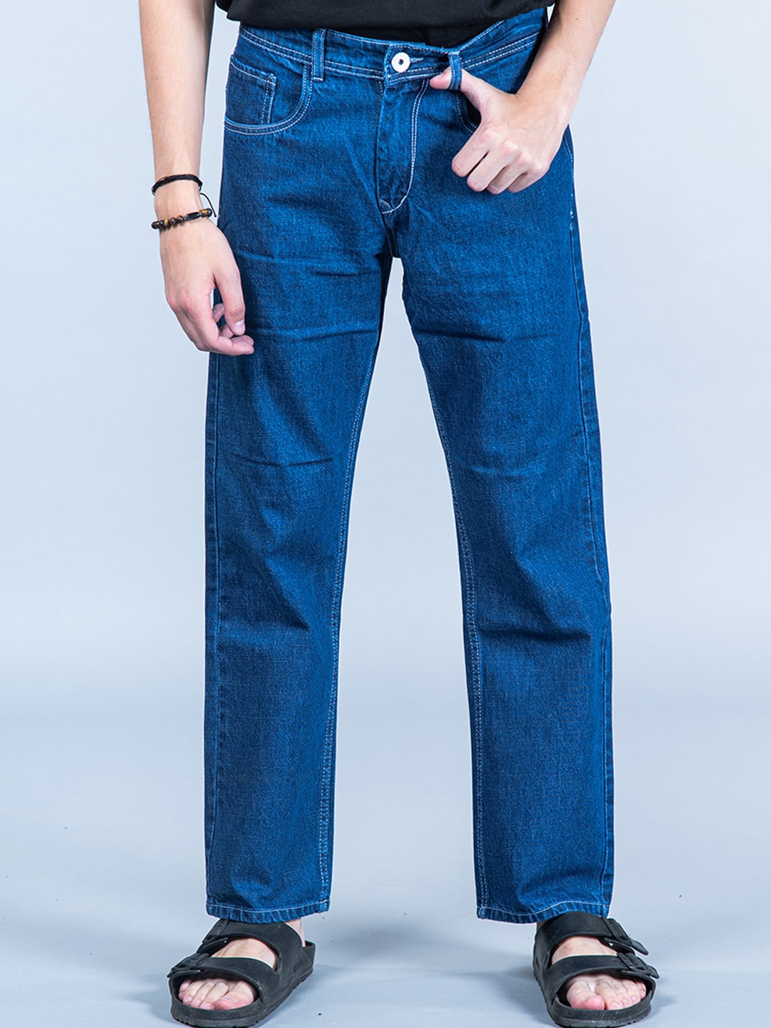 

Tistabene Men Comfort Mid Rise Clean Look Cotton Straight Fit Jeans, Blue