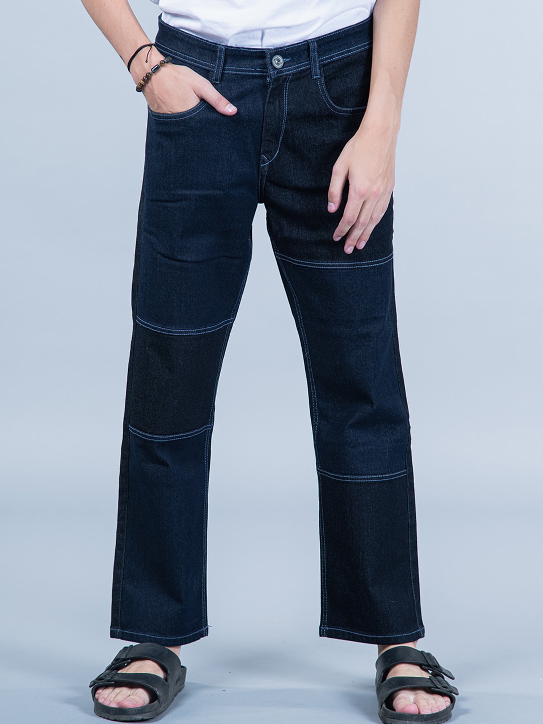

Tistabene Men Comfort Straight Fit Mid-Rise Cotton Stretchable Jeans, Navy blue