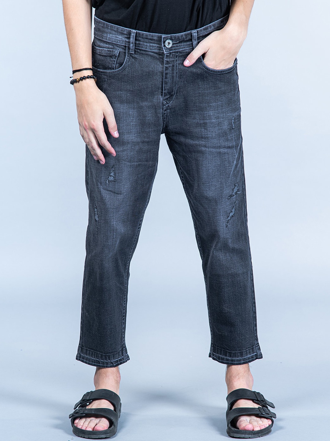 

Tistabene Men Comfort Slim Fit Mid-Rise Mildly Distressed Cotton Stretchable Jeans, Blue