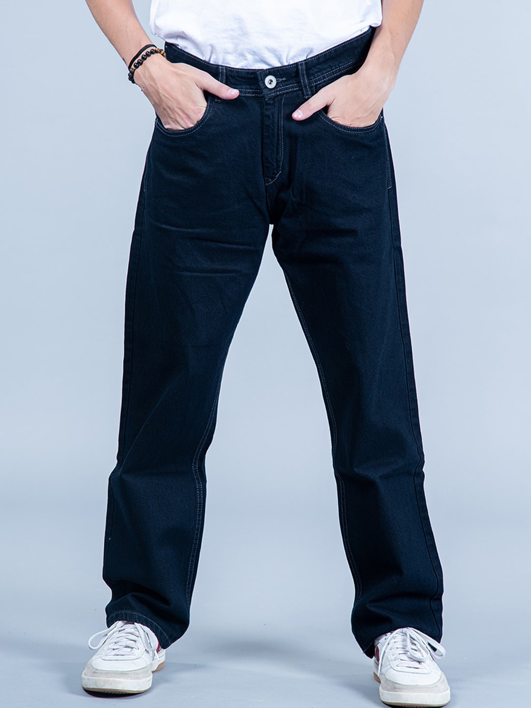 

Tistabene Men Comfort Straight Fit Mid-Rise Clean Look Cotton Stretchable Jeans, Navy blue