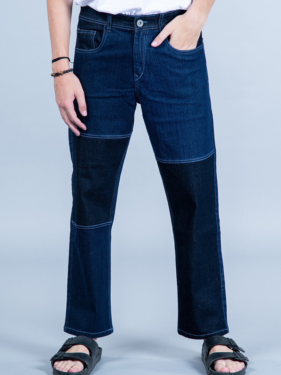 

Tistabene Men Comfort Straight Fit Clean Look Colourblocked Cotton Jeans, Navy blue
