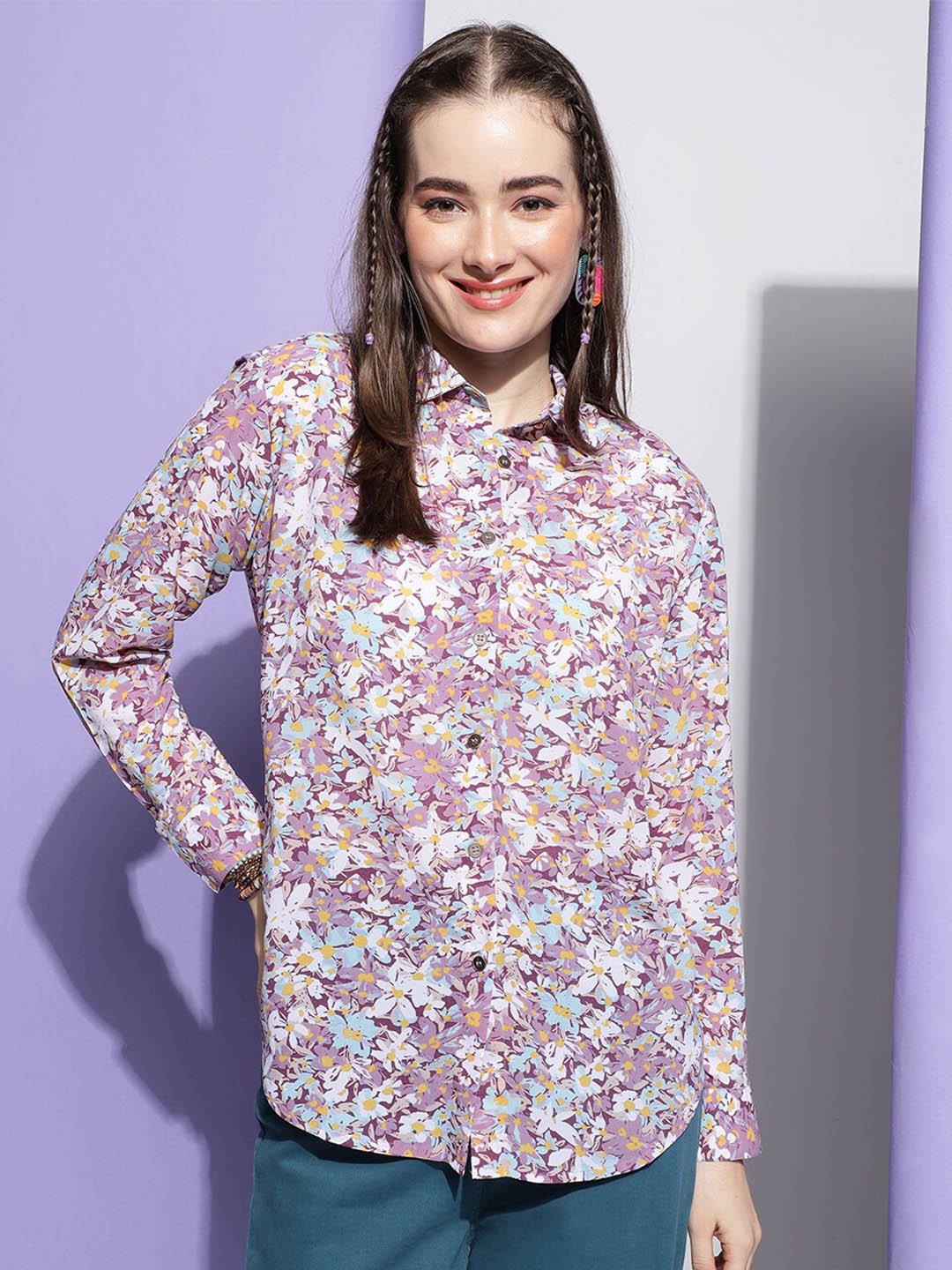 

J Turritopsis Classic Floral Printed Casual Shirt, Lavender