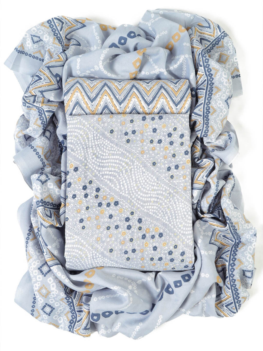 

Sun Fashion And Lifestyle Geometric Printed Unstitched Dress Material, Grey