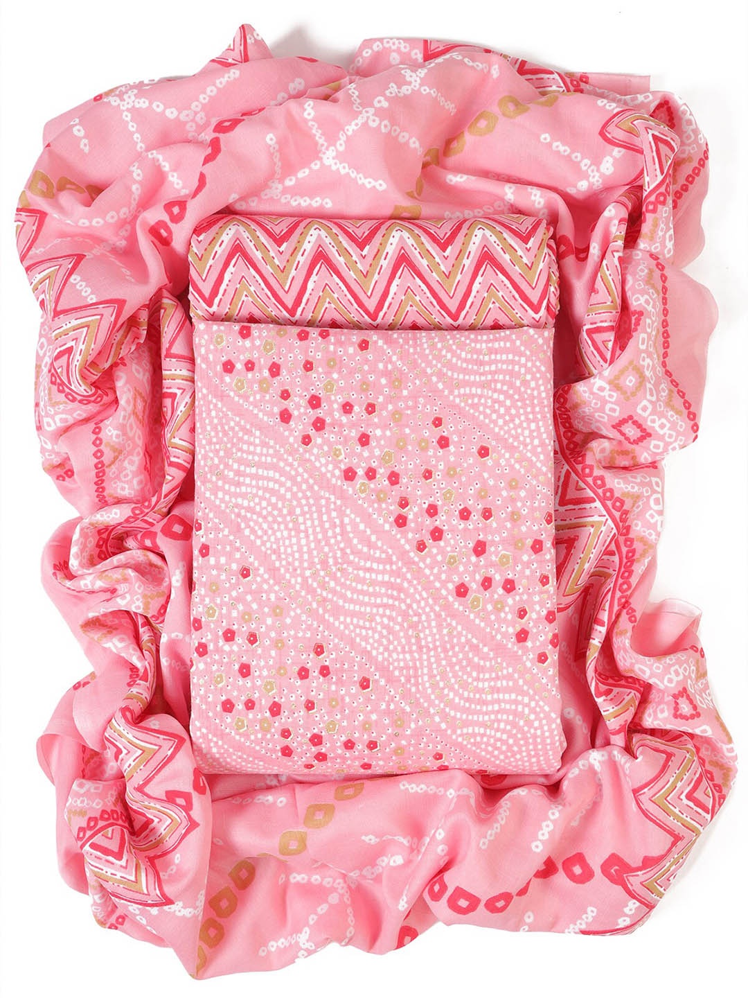 

Sun Fashion And Lifestyle Geometric Printed Unstitched Dress Material, Pink
