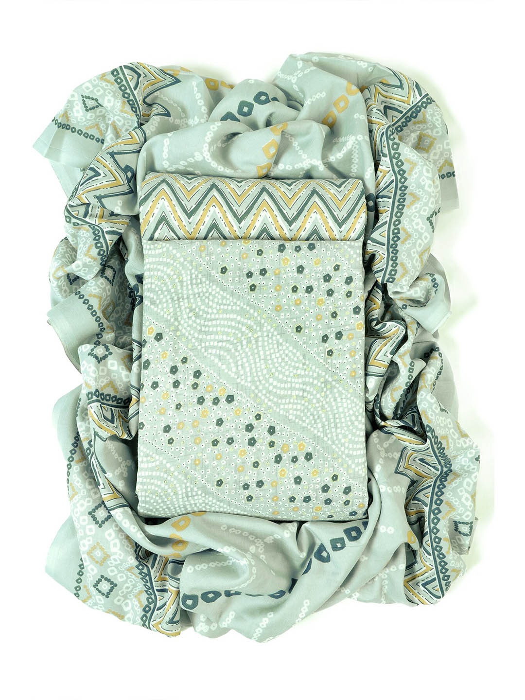 

Sun Fashion And Lifestyle Geometric Printed Unstitched Dress Material, Green