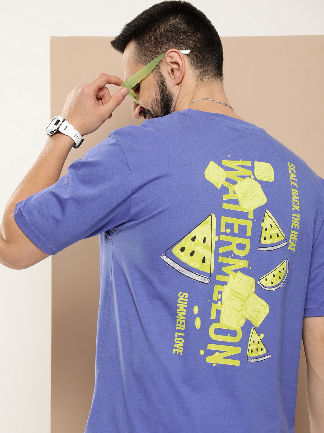 

HERE&NOW Men Printed Pure Cotton T-shirt, Blue