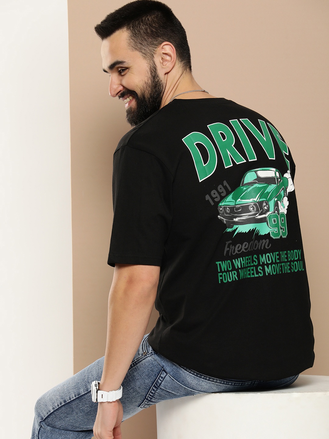 

HERE&NOW Men Printed Pure Cotton T-shirt, Black