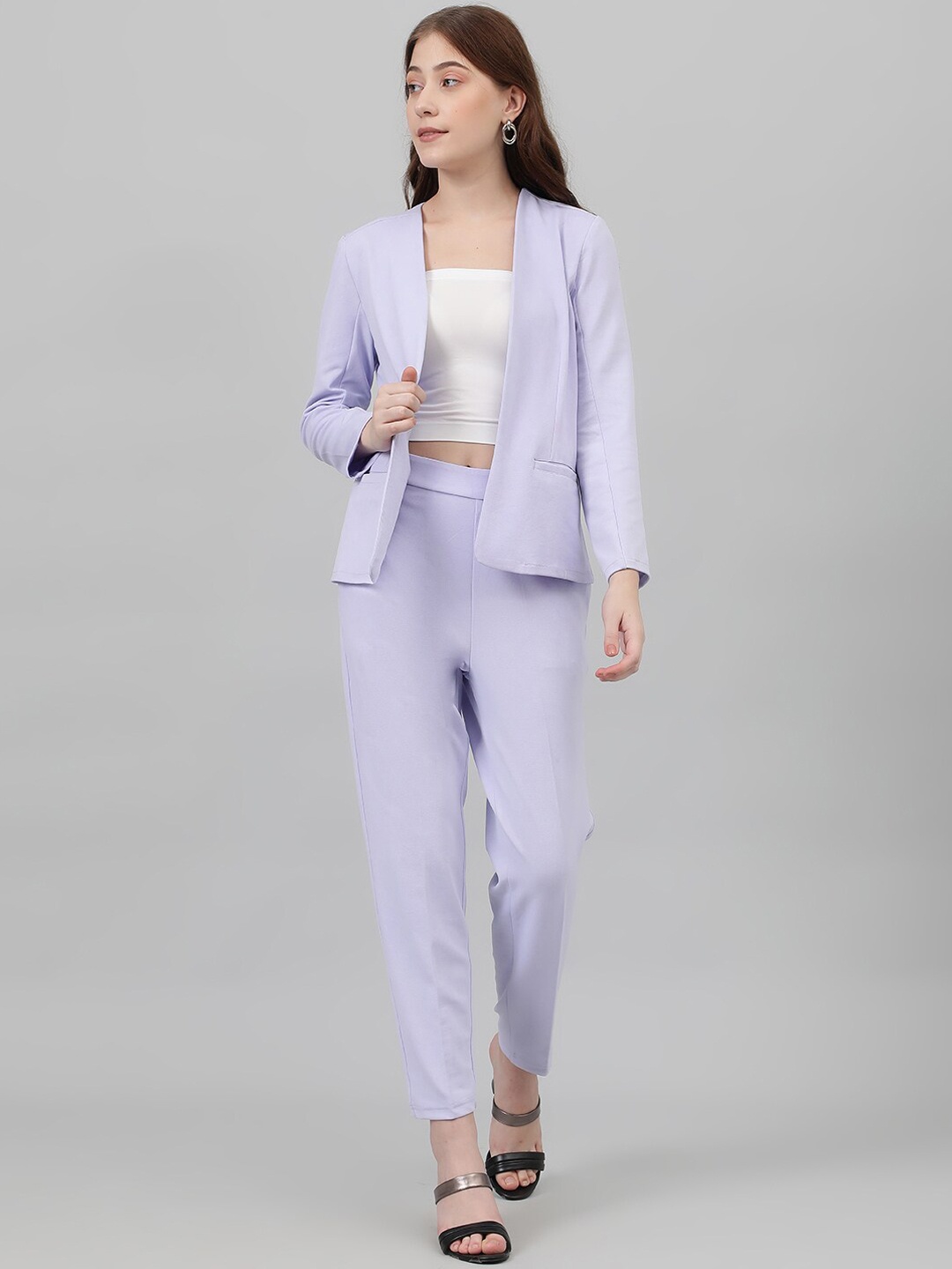

Kotty Purple Collarless Long Sleeves Blazer With Trousers