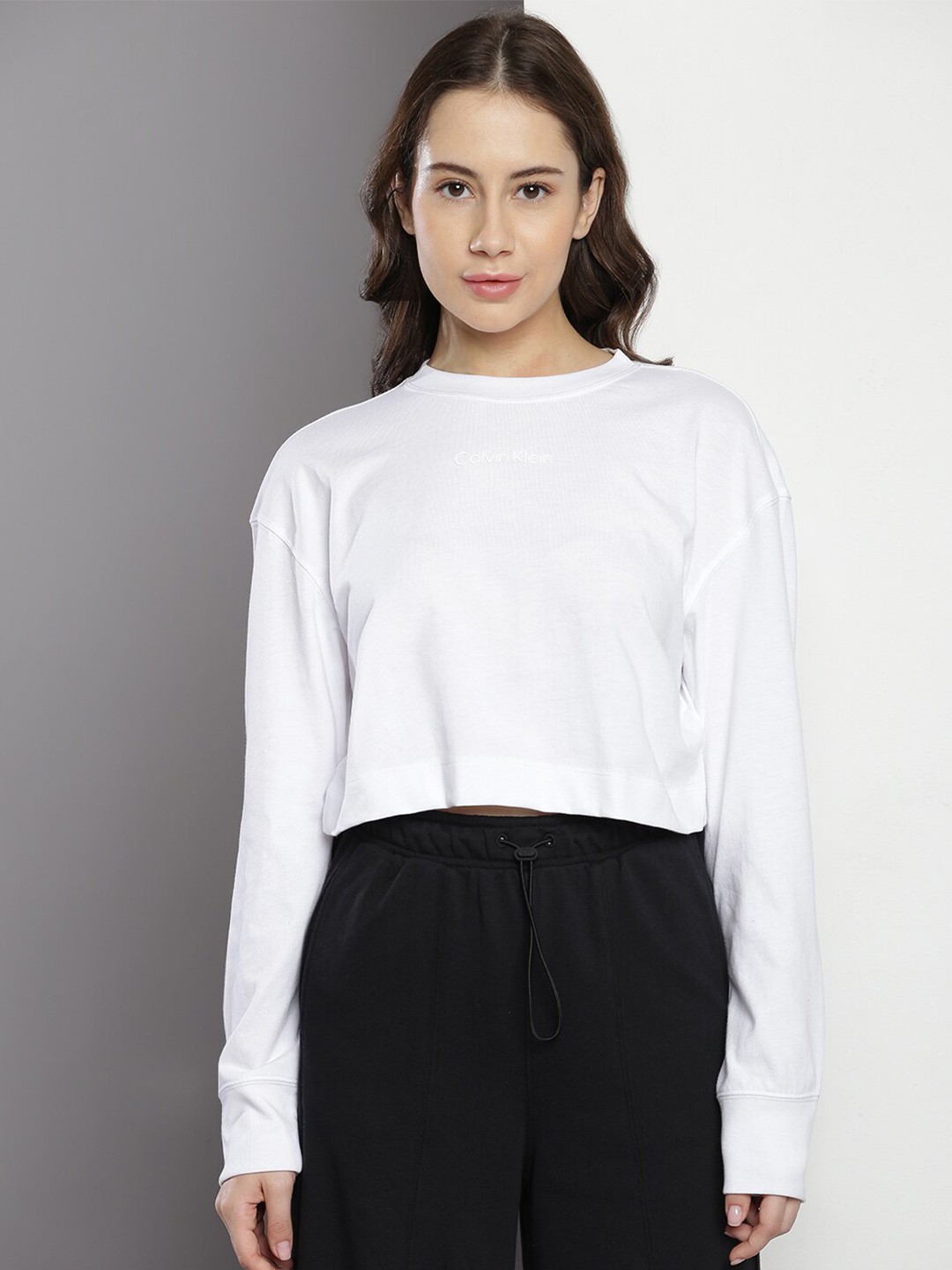 

Calvin Klein Round Neck Cotton Crop T-shirt, White