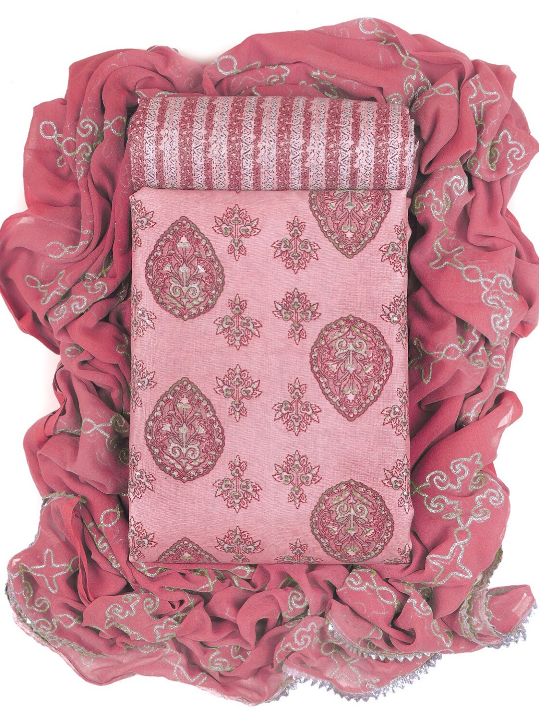 

Sun Fashion And Lifestyle Ethnic Motifs Printed Unstitched Dress Material, Pink