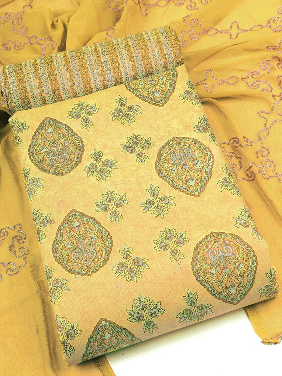 

Sun Fashion And Lifestyle Ethnic Motifs Printed Unstitched Dress Material, Yellow