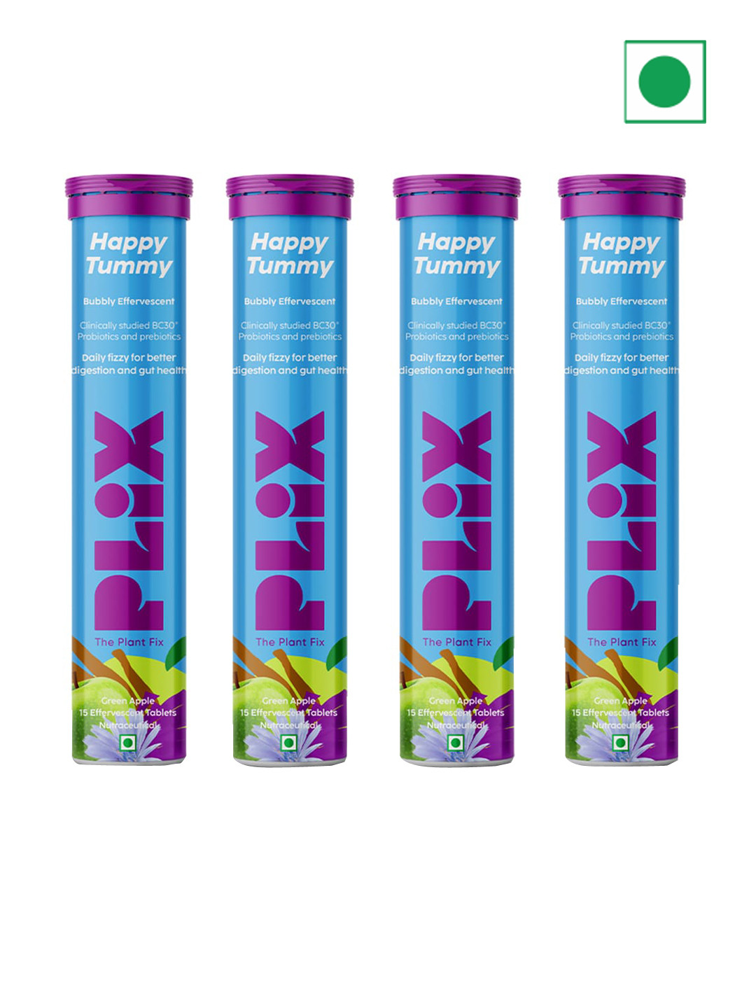 

PLIX THE PLANT FIX Set Of 4 Good Gut Pre+Probiotic Tablets For Gut Health- 15 Tablet Each, Blue