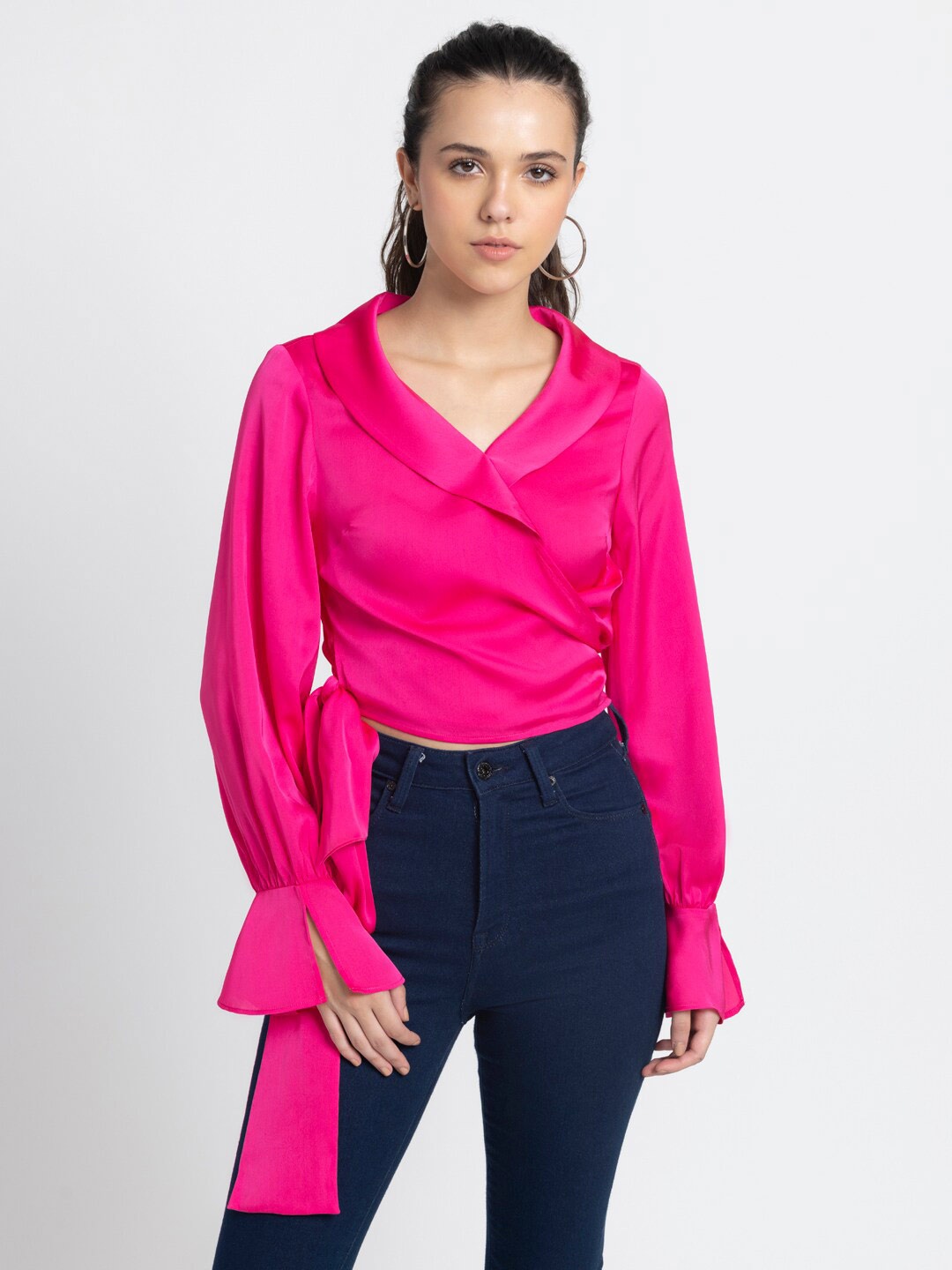 

SHAYE V-Neck Bell Sleeves Wrap Top, Pink