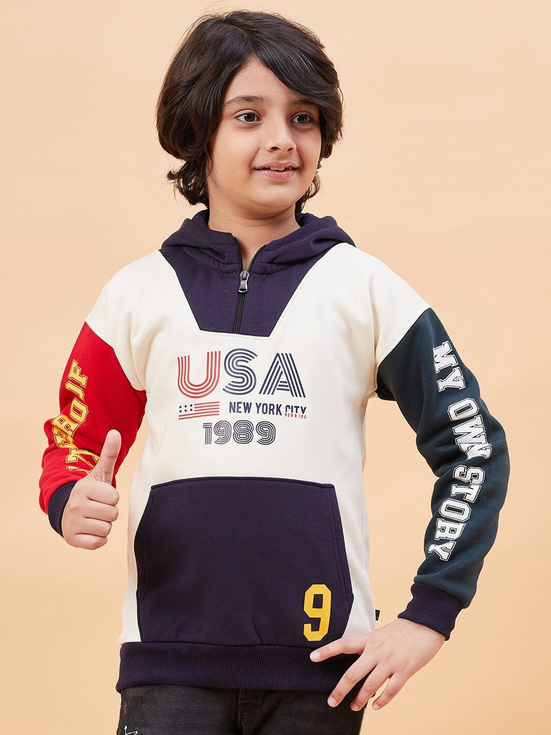 

Ben & Joe Boys Colourblocked Hooded Antimicrobial Pullover Sweatshirt, White