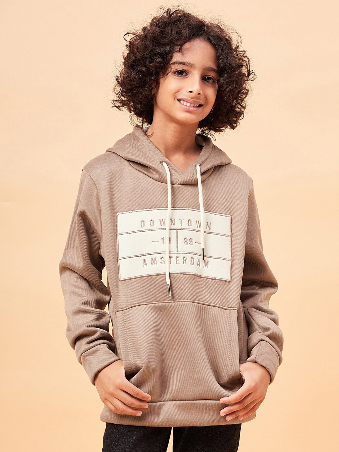 

Ben & Joe Boys Typography Printed Hooded Antimicrobial Fleece Pullover, Brown