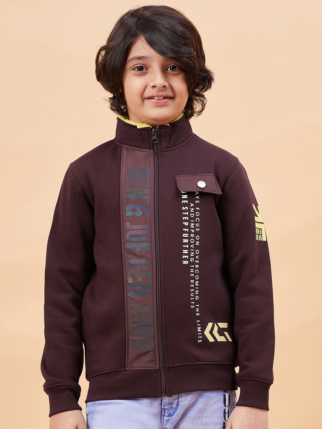 

Ben & Joe Boys Typography Printed Hooded Front-Open Sweatshirt, Brown