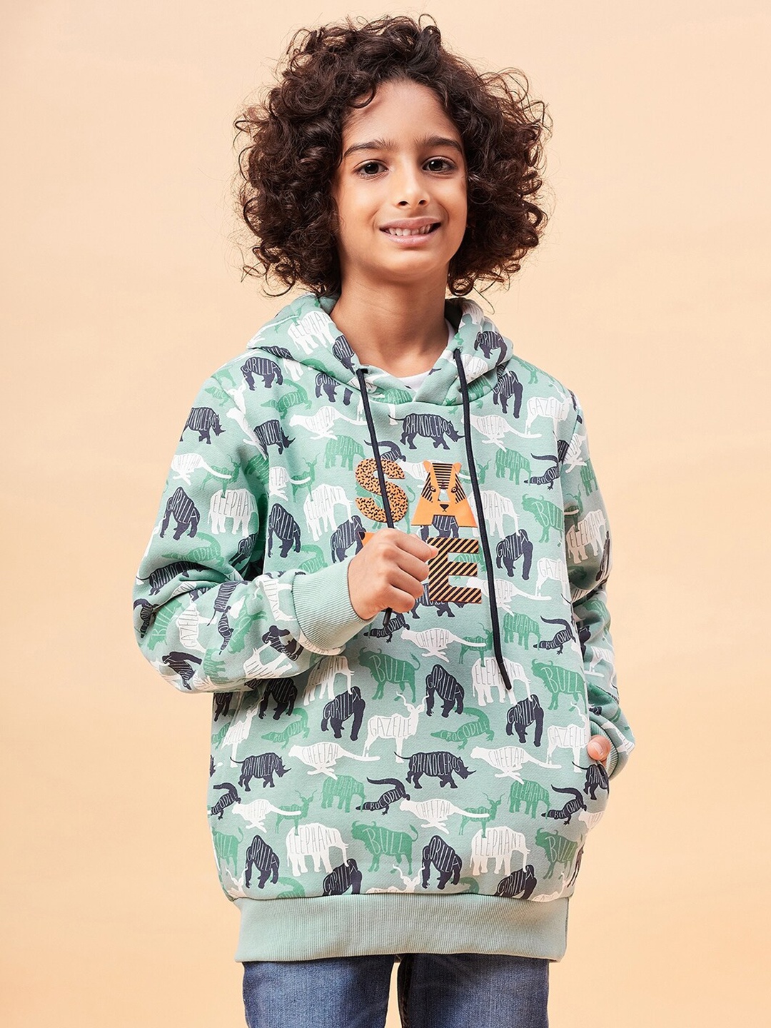 

Ben & Joe Boys Conversational Printed Hooded Antimicrobial Pullover Sweatshirt, Green