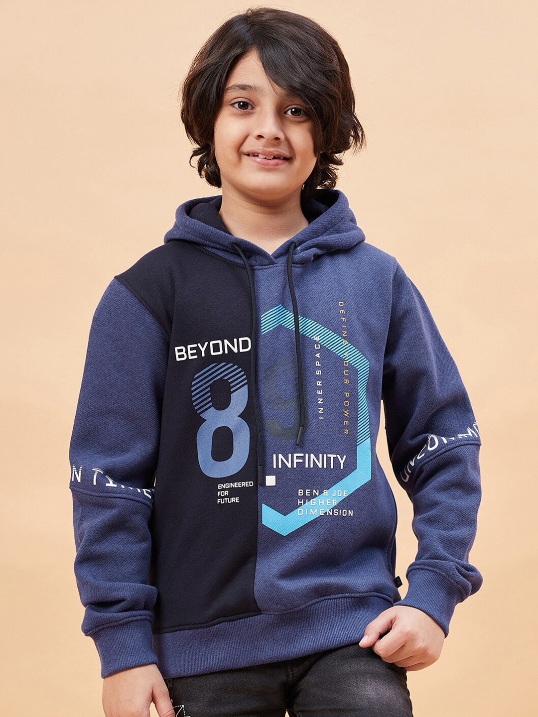 

Ben & Joe Boys Typography Printed Hooded Fleece Pullover, Blue