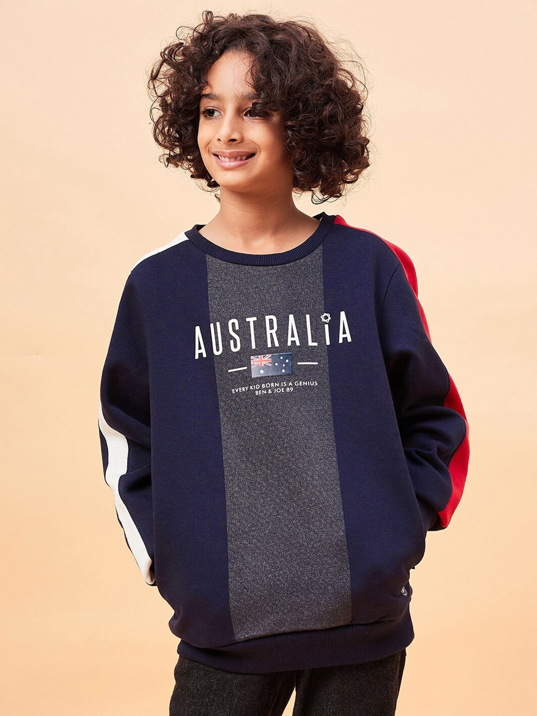 

Ben & Joe Boys Typography Printed Fleece Pullover, Navy blue