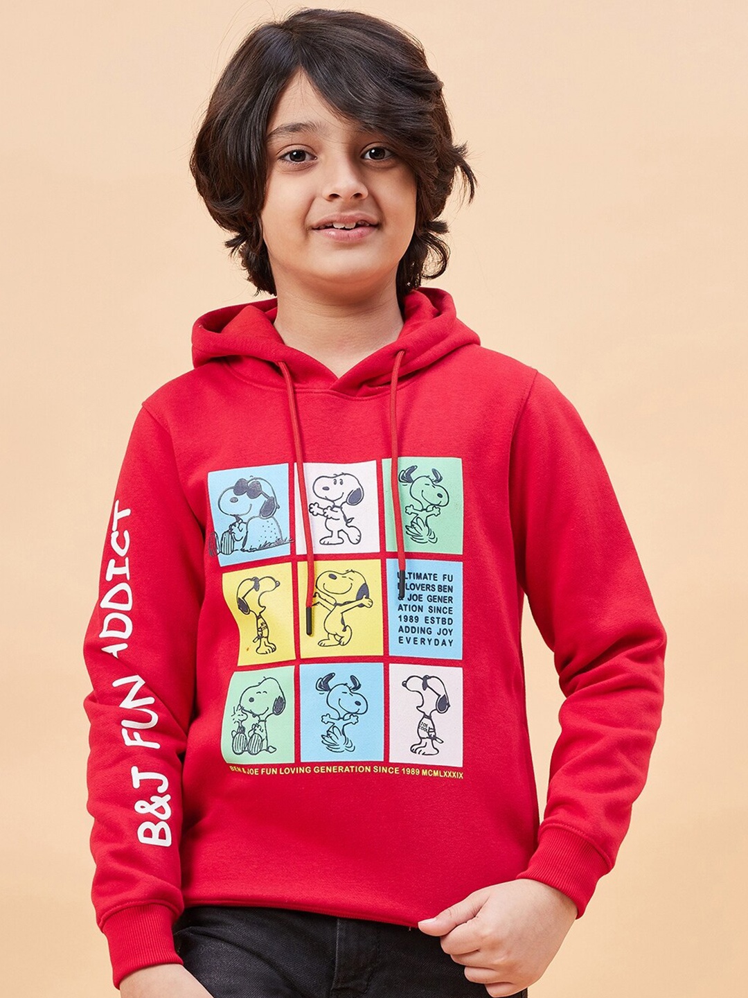 

Ben & Joe Boys Graphic Printed Hooded Antimicrobial Pullover Sweatshirt, Red