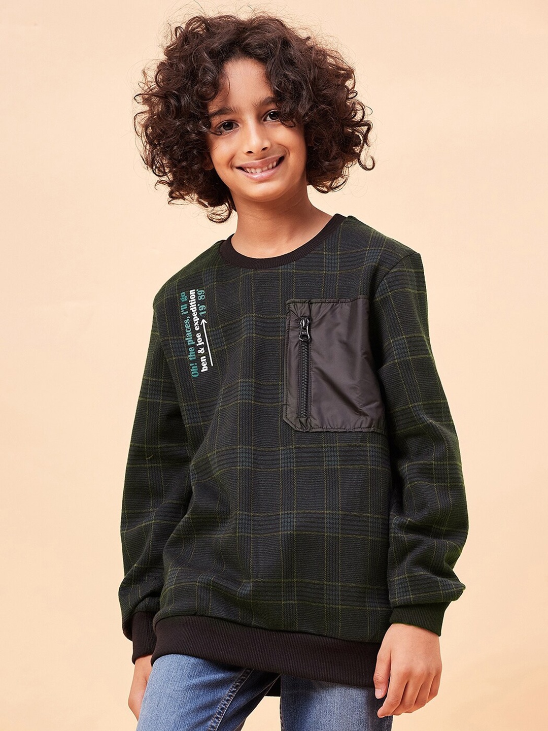 

Ben & Joe Boys Checked Antimicrobial Fleece Pullover, Green