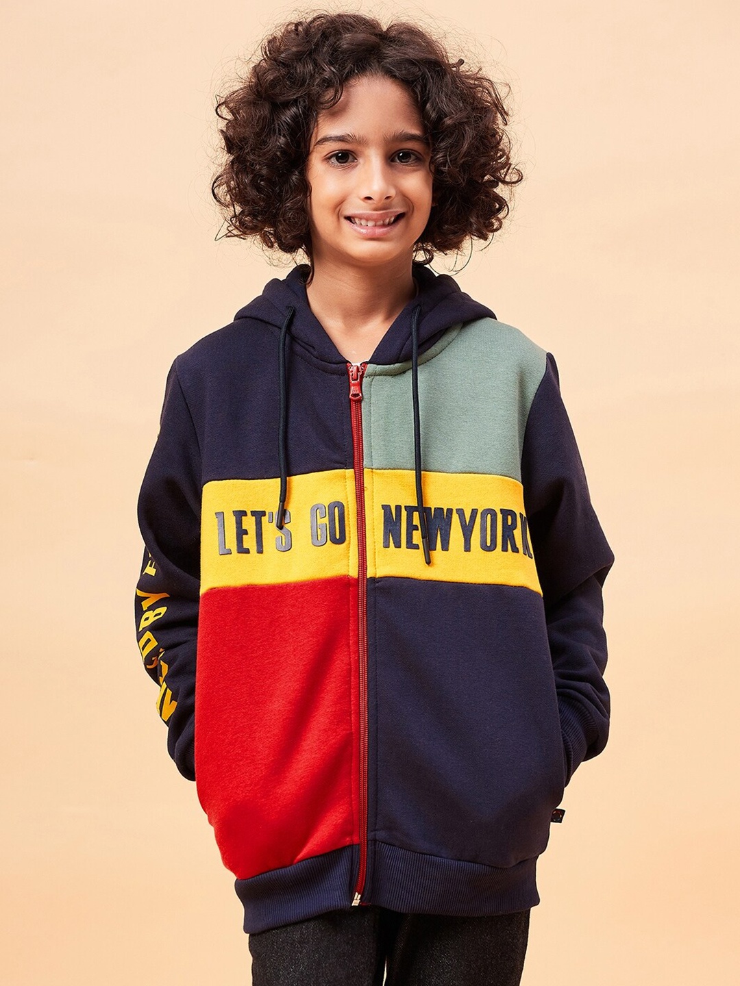 

Ben & Joe Boys Colourblocked Hooded Fleece Front Open Sweatshirt, Red