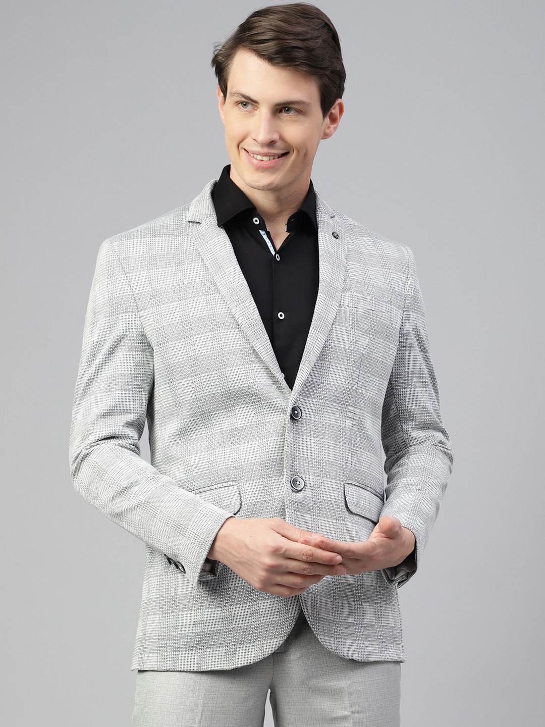 

Richlook Checked Single-Breasted Casual Blazer, Grey