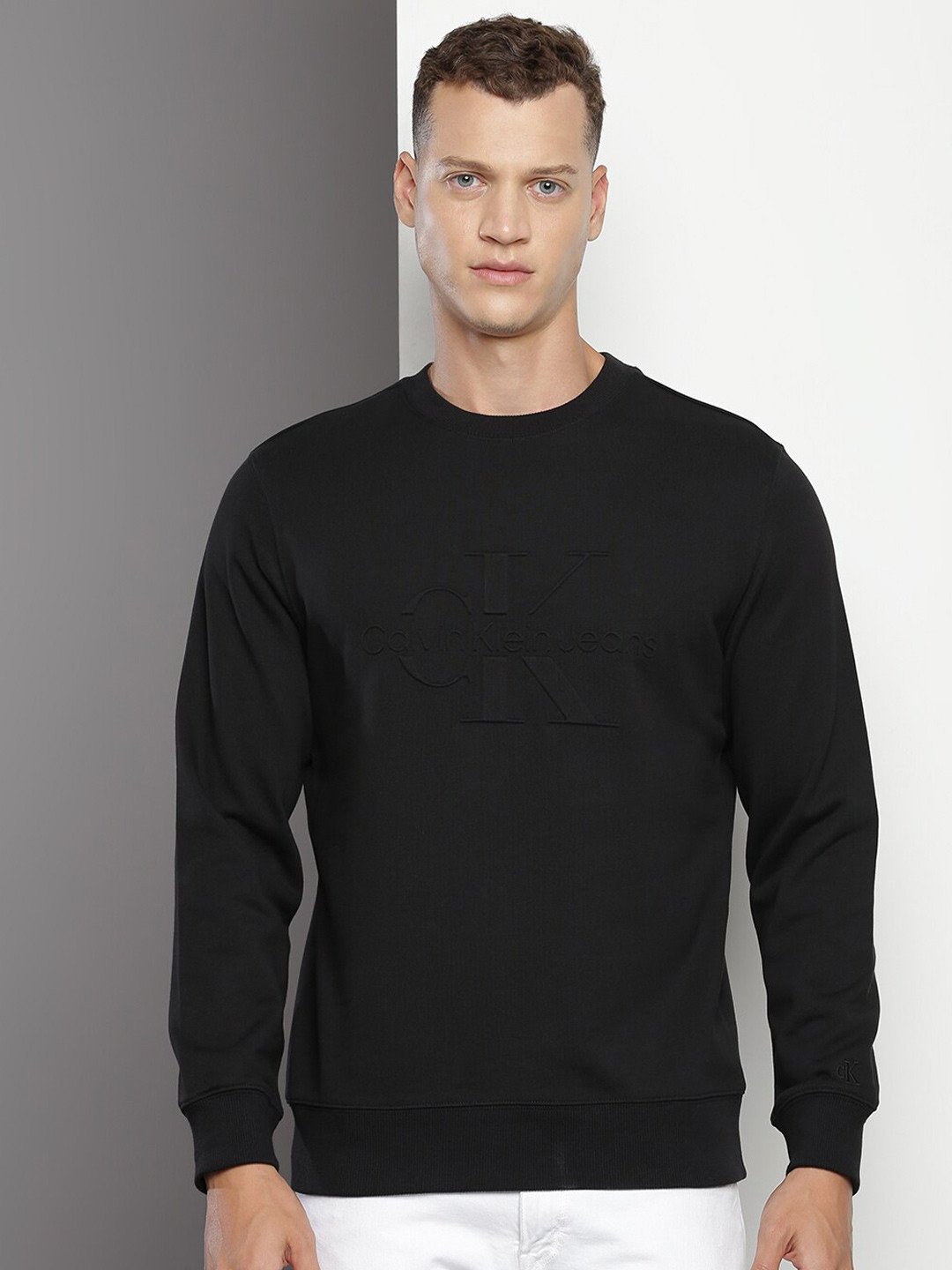 

Calvin Klein Jeans Round Neck Cotton Pullover Sweatshirt, Black