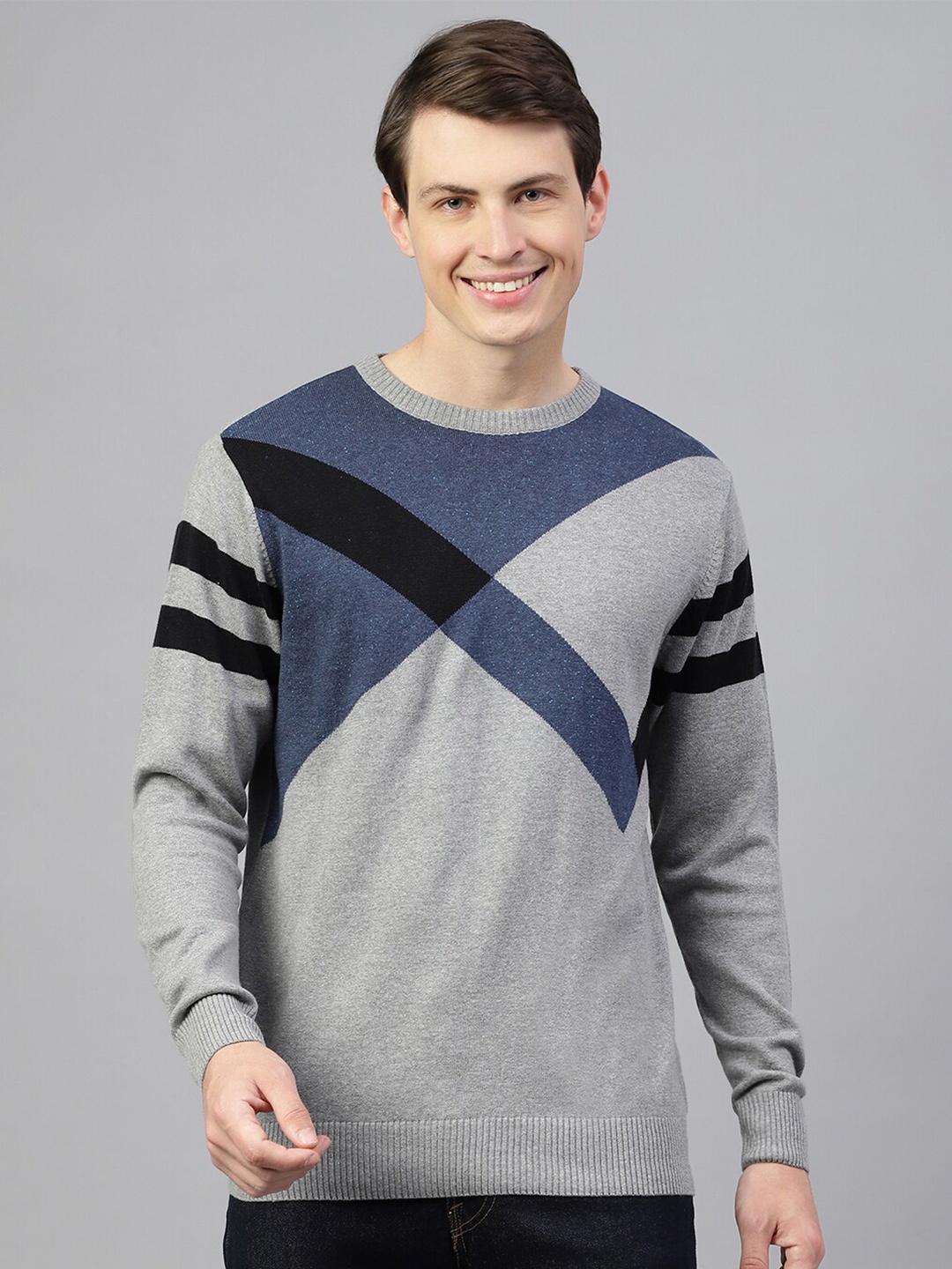 

Richlook Colourblocked Long Sleeves Pullover, Grey
