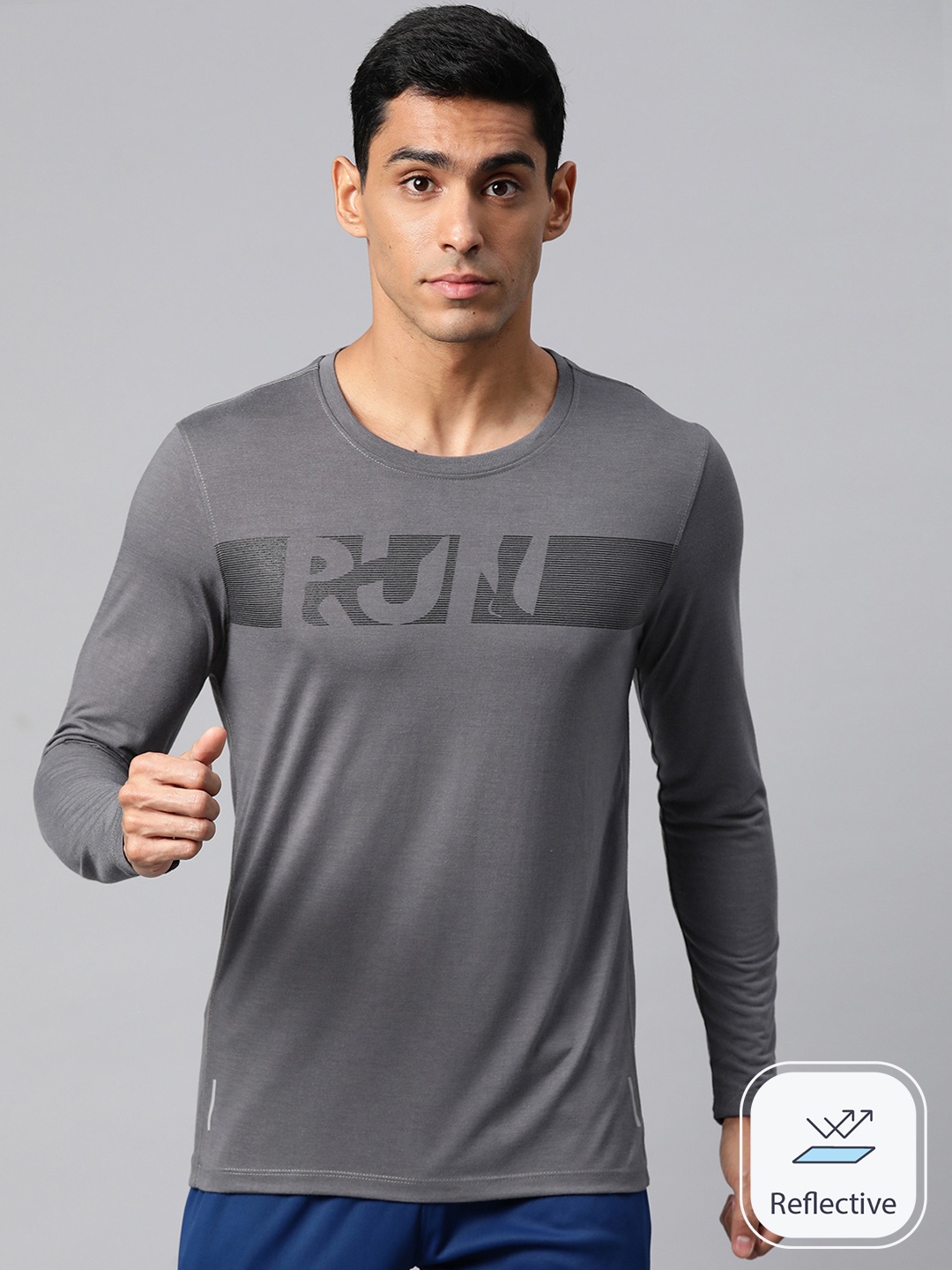 

Alcis Typography Printed Full Sleeves Running T-shirt, Grey