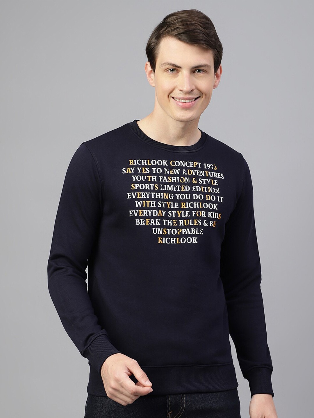 

Richlook Typography Printed Sweatshirt, Navy blue