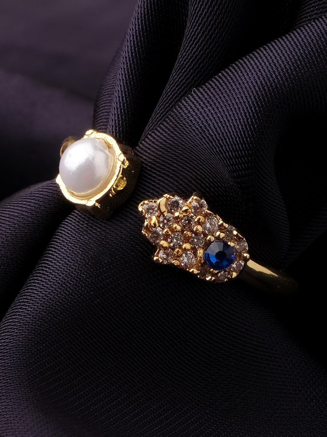 

XPNSV Gold Plated AD & CZ studded Adjustable Finger Ring