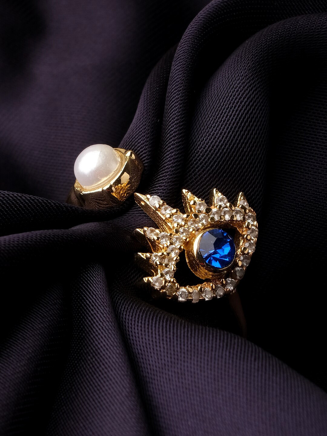 

XPNSV Gold Plated Cubic Zirconia Stone Studded Adjustable Evil Eye Finger Ring
