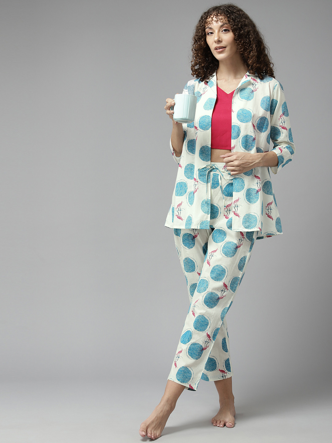 

Prakrti Geometric Printed Pure Cotton Night Suit, Off white