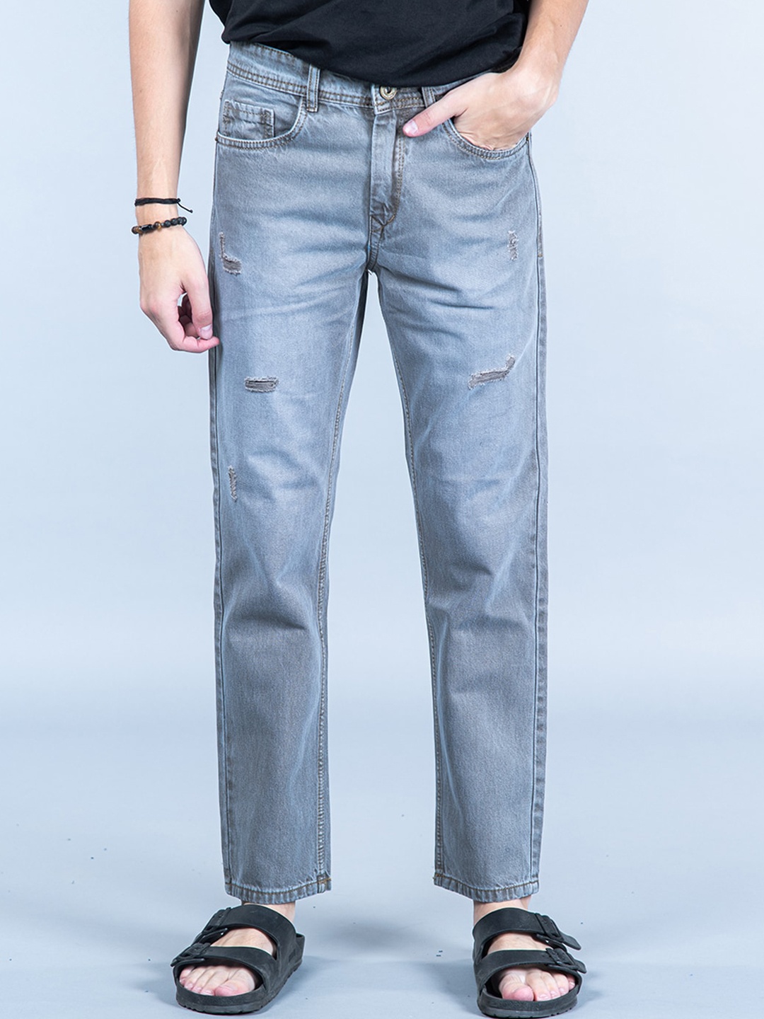

Tistabene Men Comfort Slim Fit Mildly Distressed Heavy Fade Cotton Stretchable Jeans, Grey